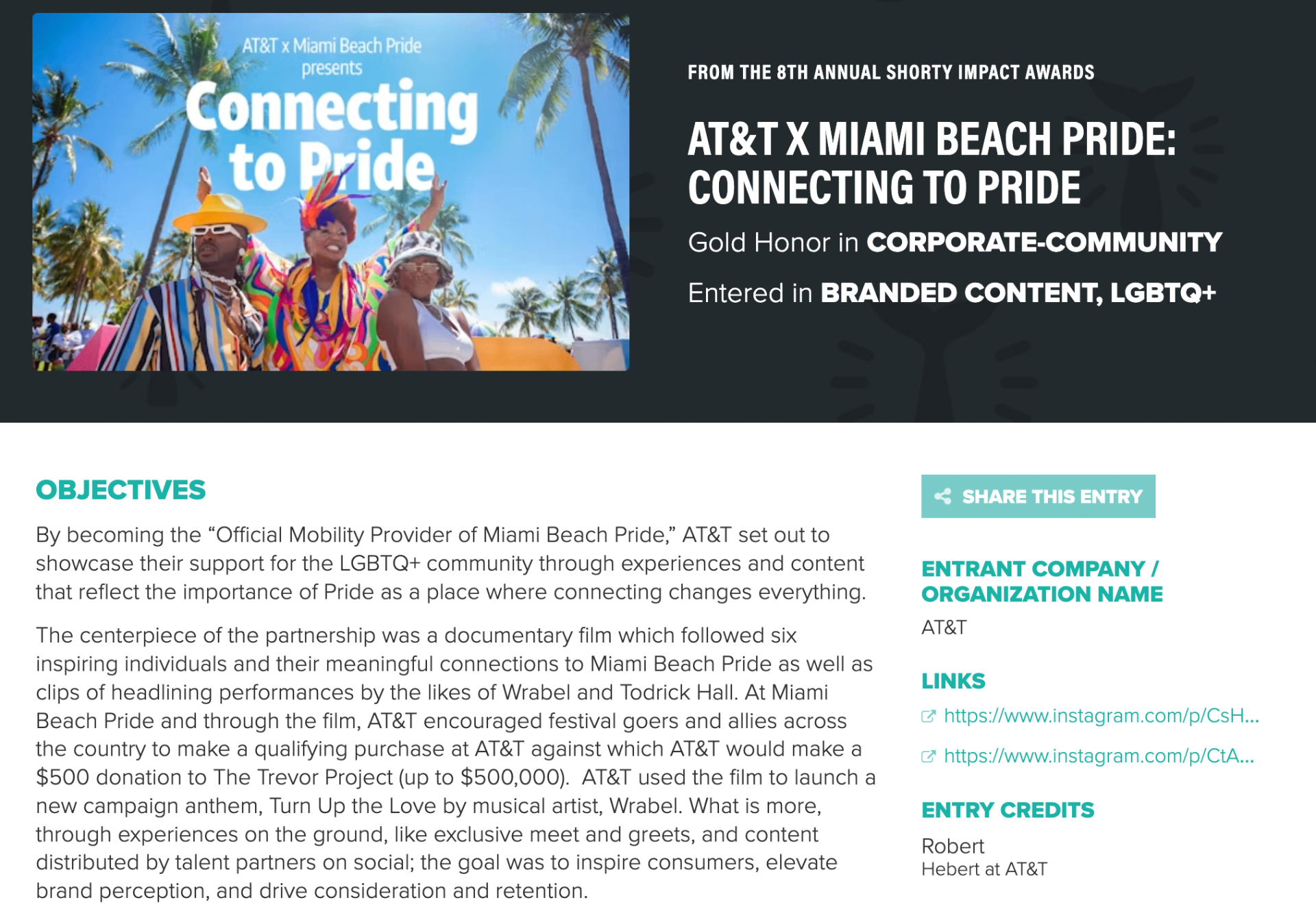 AT&T x Miami Beach Pride: Connecting to Pride: Gold Honor in Corporate–Community