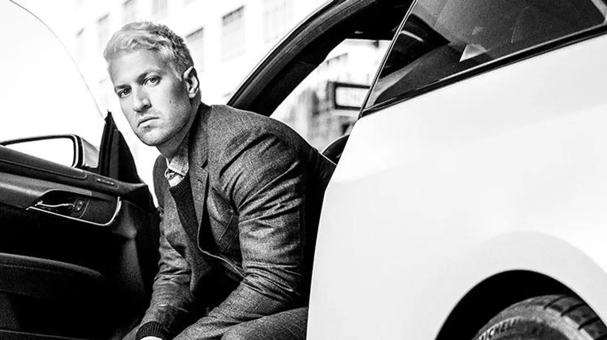 Master of Style editorial photography, black and white portrait with a Cadillac.
