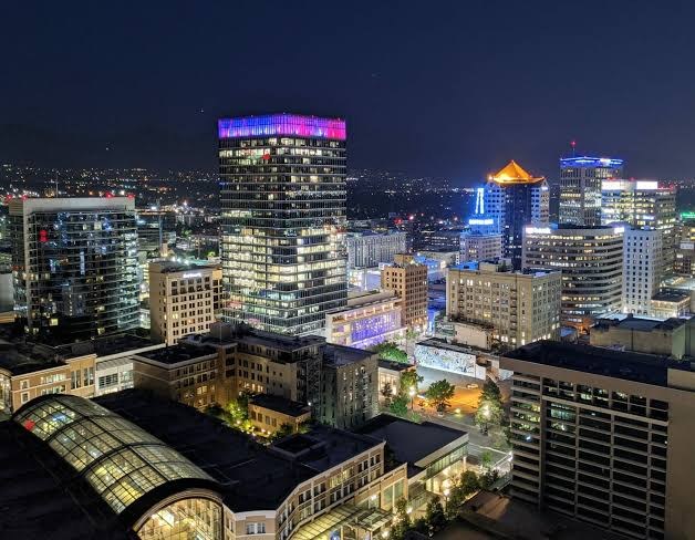 Salt Lake City skyline at night