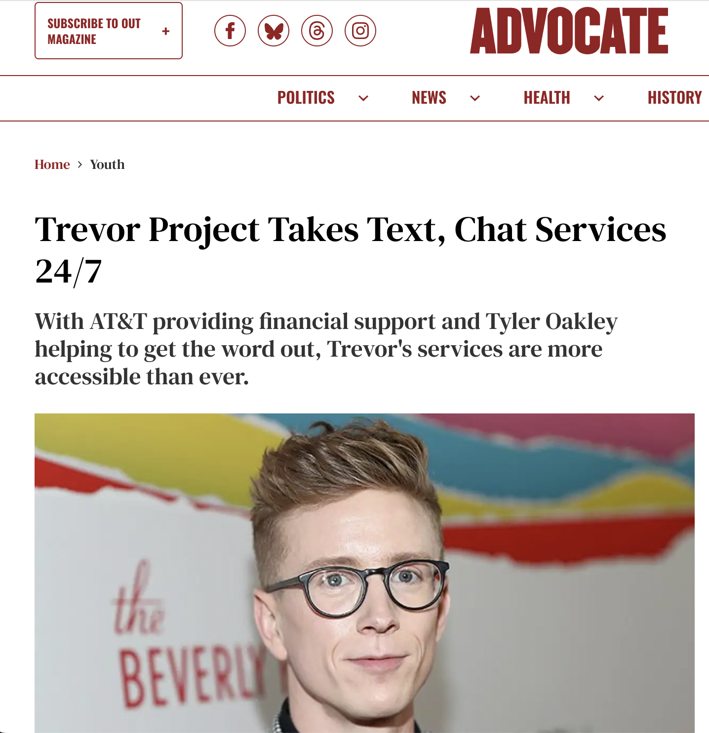 The Advocate: Trevor Project Takes Text, Chat Services 24/7 with AT&T Financial Support