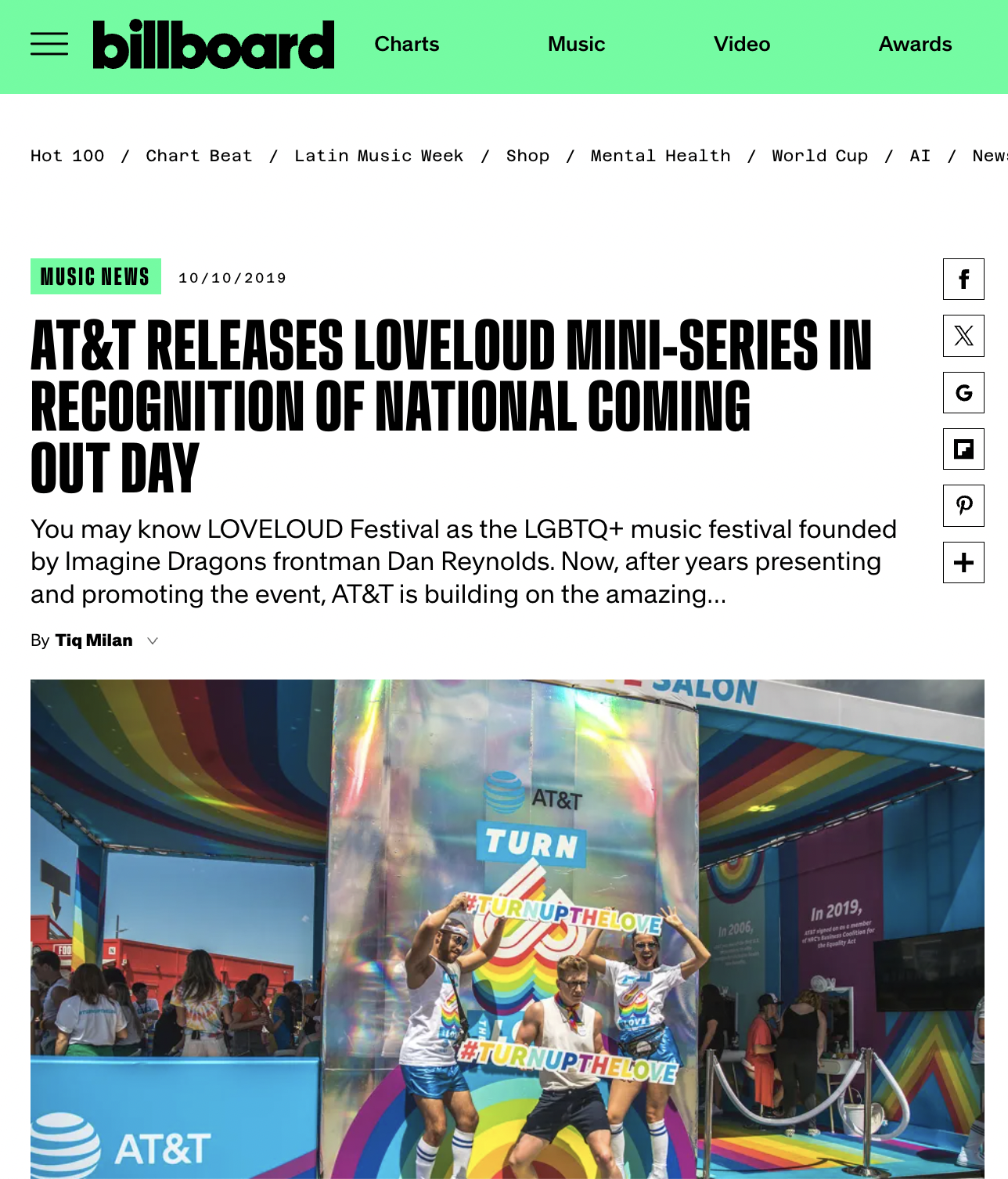 Billboard: AT&T Releases LOVELOUD Mini-Series for National Coming Out Day